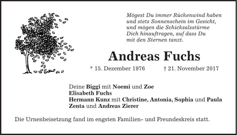 Traueranzeige Andreas Fuchs
