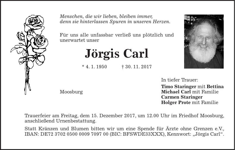 Traueranzeige Jörgis Carl