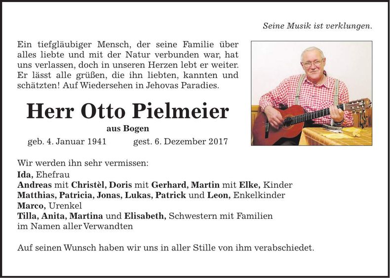 Traueranzeige Otto Pielmeier