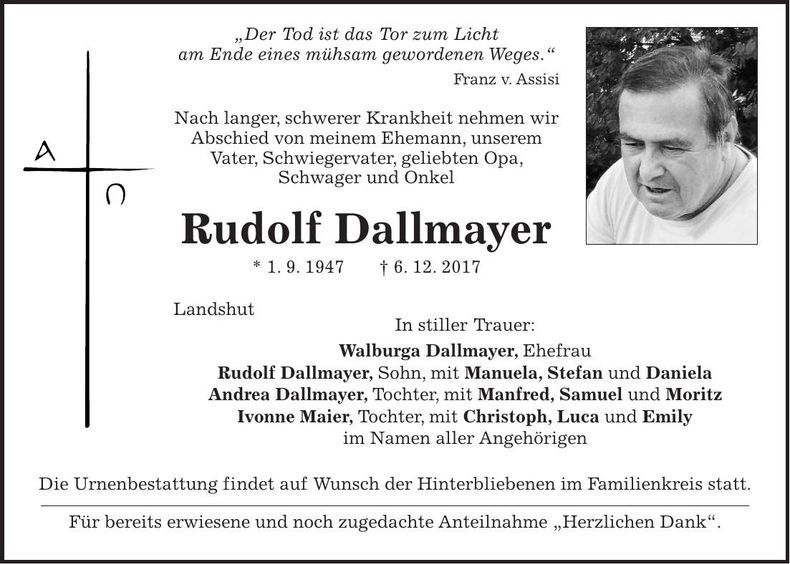 Traueranzeige Rudolf Dallmayer