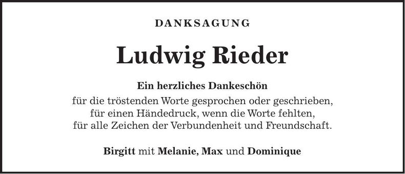 Traueranzeige Ludwig Rieder