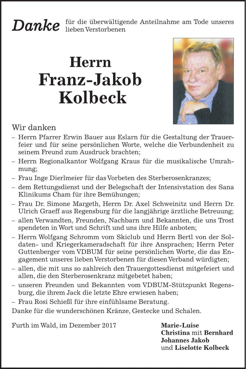 Traueranzeige Franz-Jakob Kolbeck