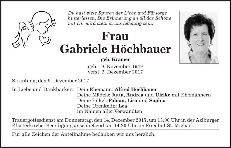 Traueranzeige Gabriele Höchbauer