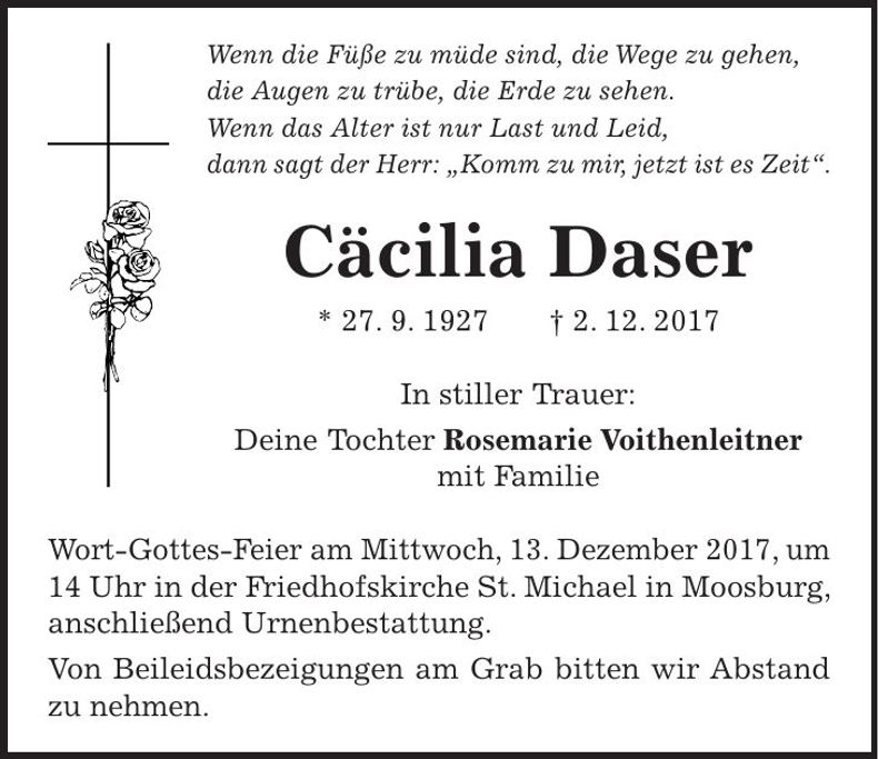 Traueranzeige Cäcilia Daser