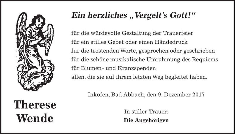Traueranzeige Therese Wende