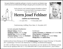 Traueranzeige Josef Fehlner