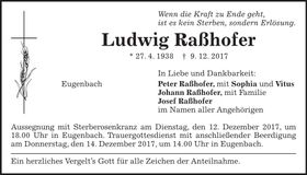 Traueranzeige Ludwig Raßhofer