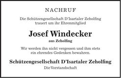 Traueranzeige Josef Windecker