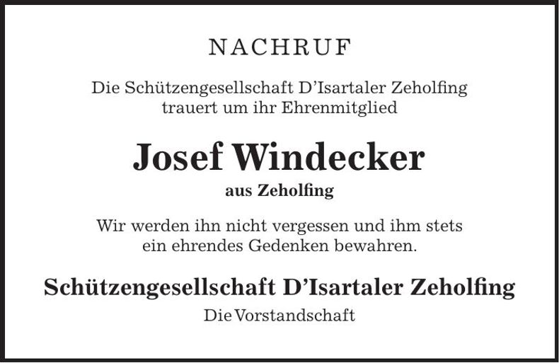 Traueranzeige Josef Windecker