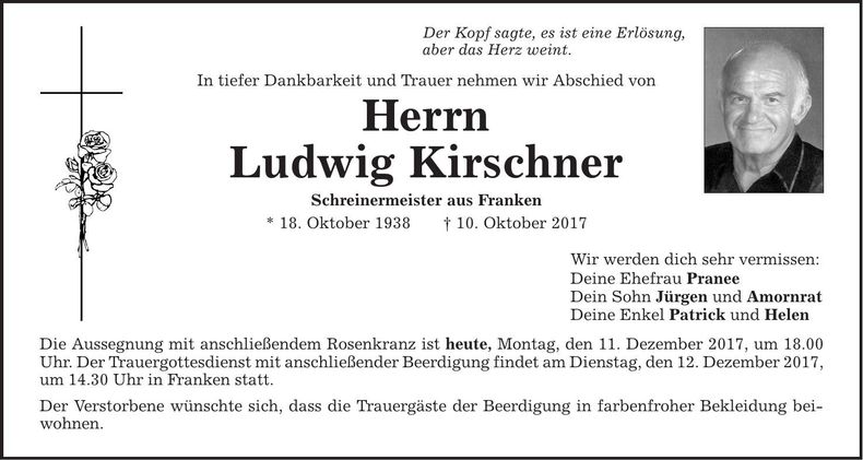 Traueranzeige Ludwig Kirschner