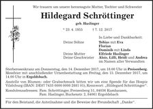 Traueranzeige Hildegard Schröttinger