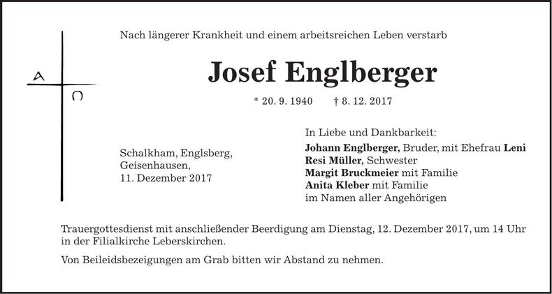 Traueranzeige Josef Englberger
