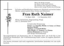 Traueranzeige Ruth Naimer