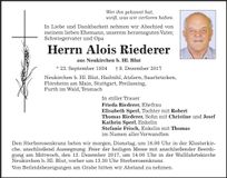 Traueranzeige Alois Riederer