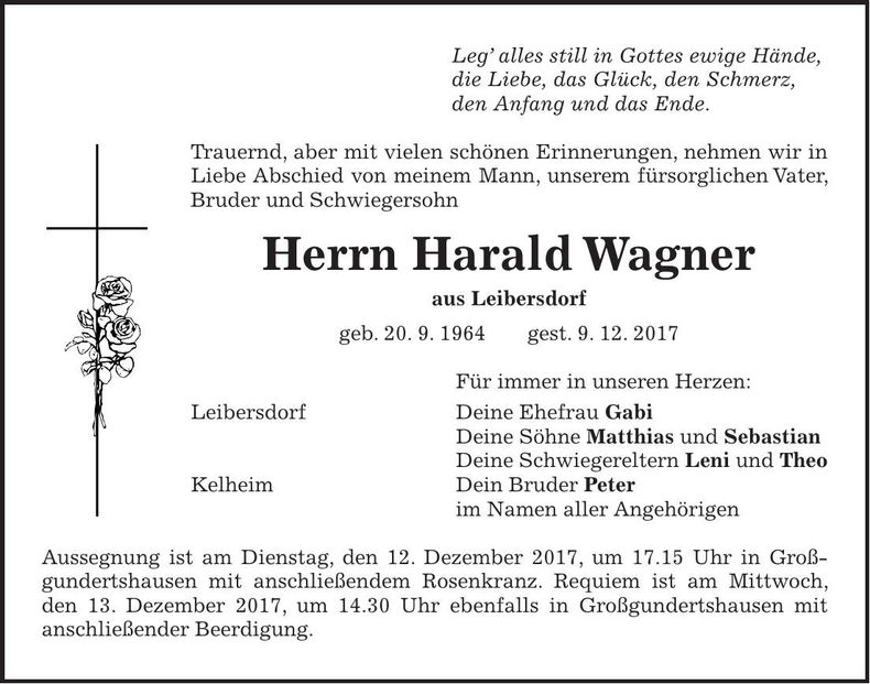 Traueranzeige Harald Wagner