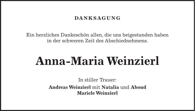 Traueranzeige Anna-Maria Weinzierl