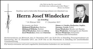 Traueranzeige Josef Windecker