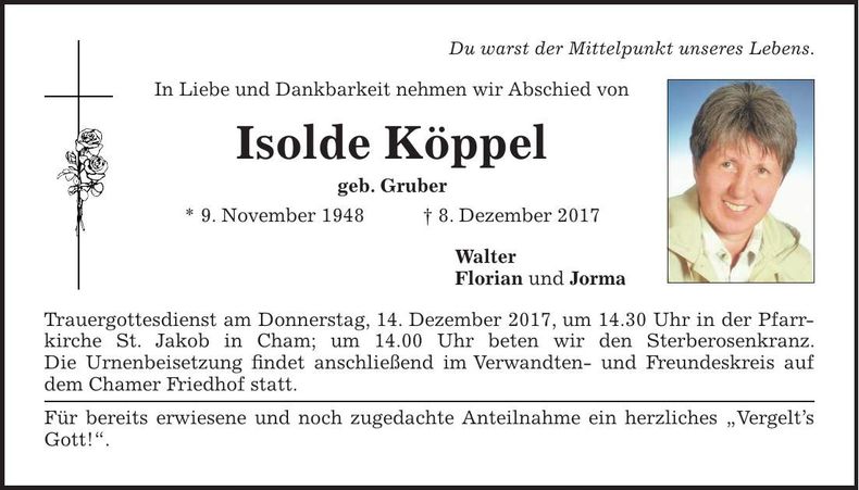 Traueranzeige Isolde Köppel