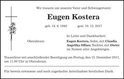 Traueranzeige Eugen Kostera
