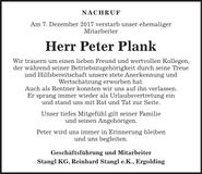 Traueranzeige Peter Plank