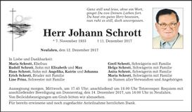 Traueranzeige Johann Schrott