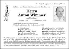 Traueranzeige Anton Wimmer
