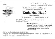 Traueranzeige Katharina Hupf