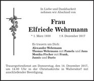 Traueranzeige Elfriede Wehrmann