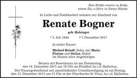 Traueranzeige Renate Bogner