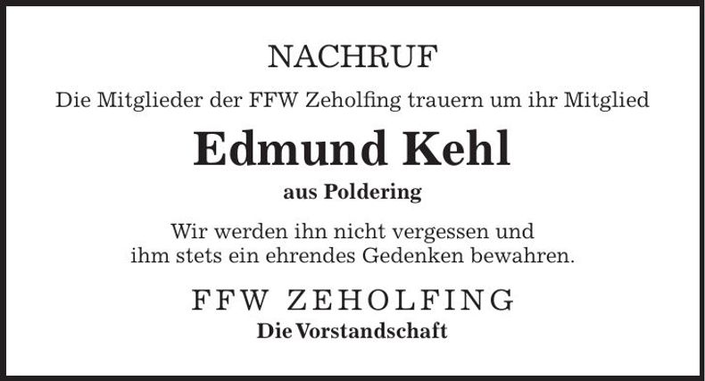 Traueranzeige Edmund Kehl