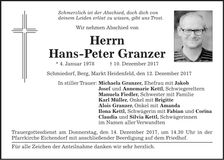 Traueranzeige Hans-Peter Granzer