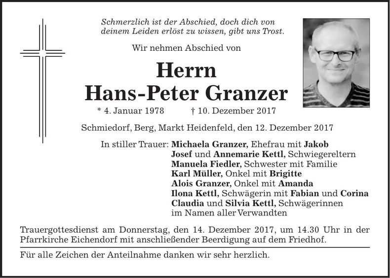 Traueranzeige Hans-Peter Granzer