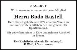 Traueranzeige Bodo Kastell