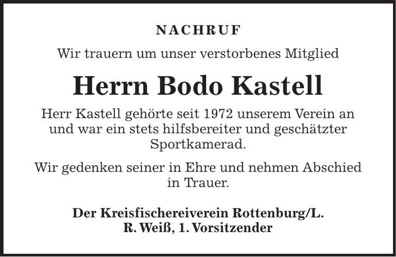 Traueranzeige Bodo Kastell