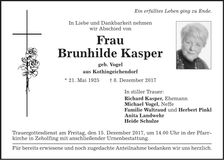 Traueranzeige Brunhilde Kasper