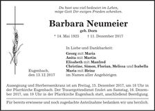 Traueranzeige Barbara Neumeier