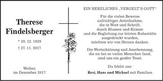 Traueranzeige Therese Findelsberger