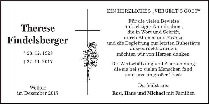 Traueranzeige Therese Findelsberger