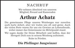 Traueranzeige Arthur Achatz