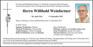 Traueranzeige Willibald Weinfurtner
