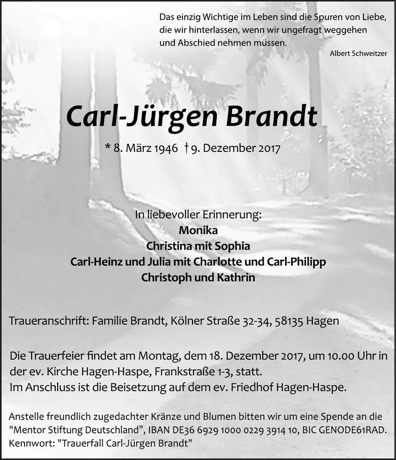 Traueranzeige Carl-Jürgen Brandt
