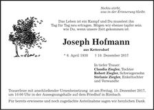 Traueranzeige Joseph Hofmann