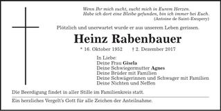 Traueranzeige Heinz Rabenbauer