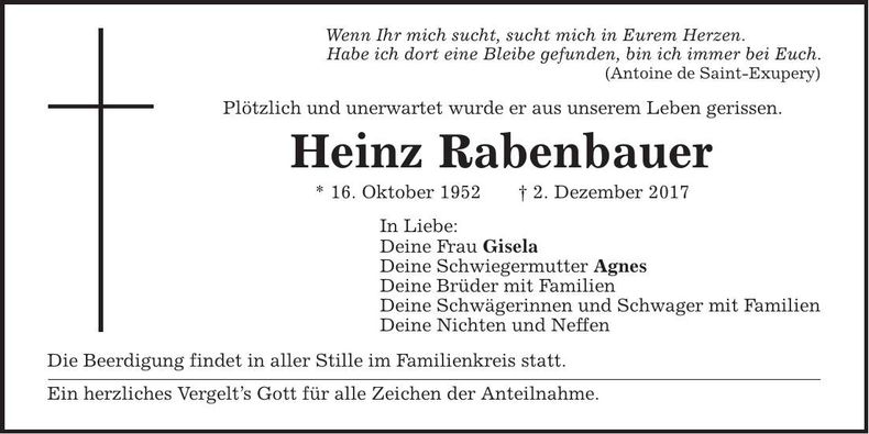 Traueranzeige Heinz Rabenbauer