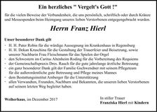 Traueranzeige Franz Hierl