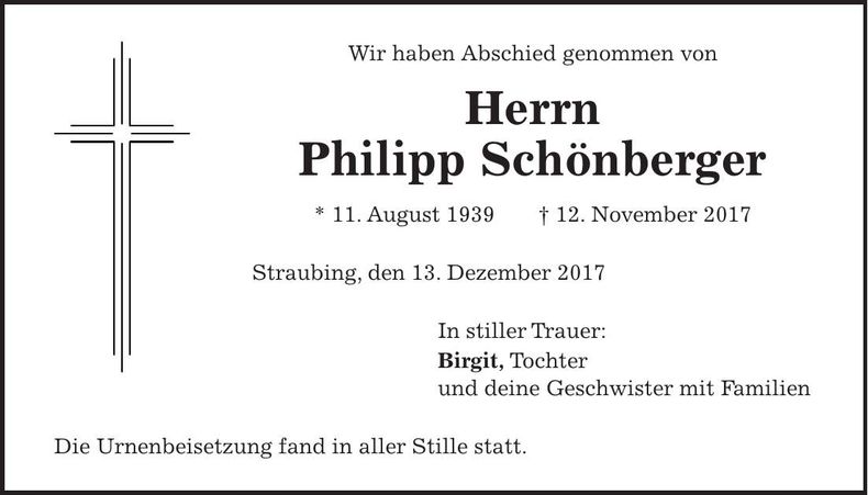 Traueranzeige Philipp Schönberger
