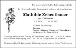 Traueranzeige Mathilde Zehentbauer