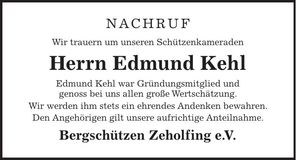 Traueranzeige Edmund Kehl
