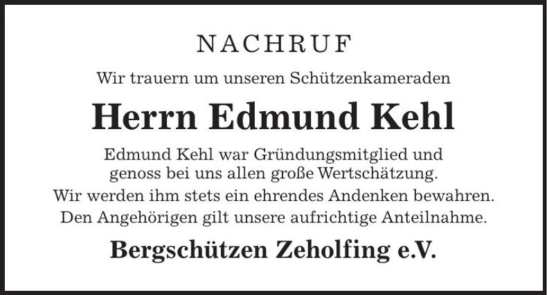 Traueranzeige Edmund Kehl