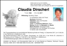 Traueranzeige Claudia Dirscherl